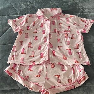 Women's Pink Cowboy Boot Pajama Set